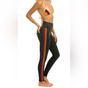 Aviator Nation Charcoal Leggings with Rainbow Stripes